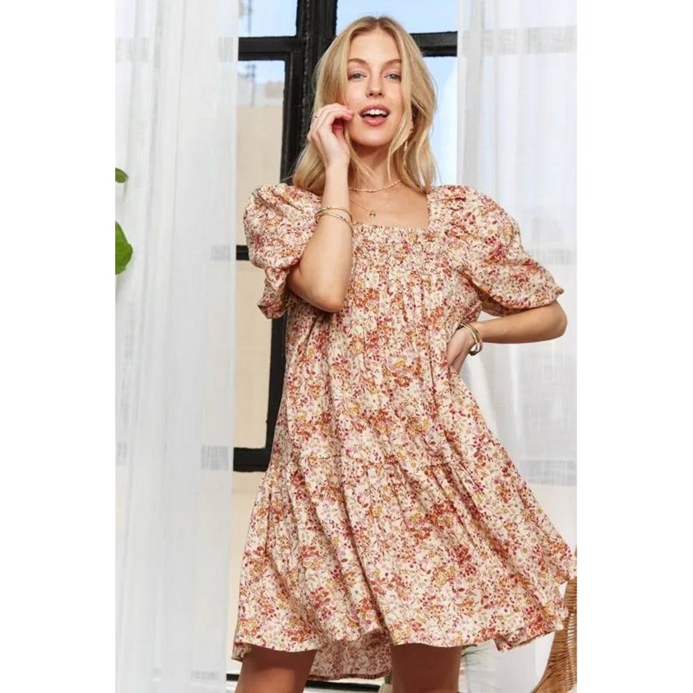 Adora Boho Cottagecore Boho Feminine Prairie Puff Sleeve Babydoll Dress Small